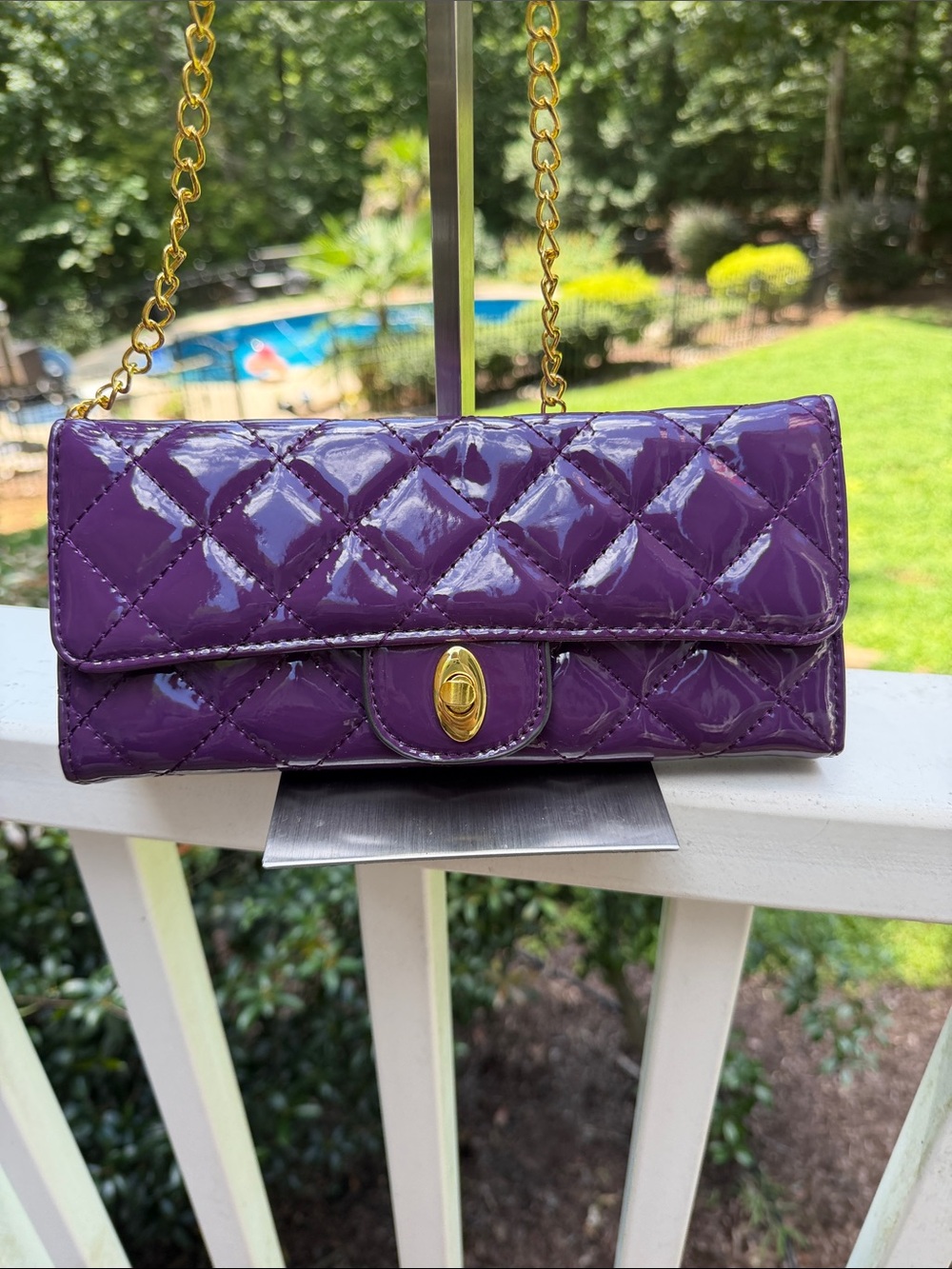Purple/Plum NWOT Quilted Patent Chain Shoulder Bag.